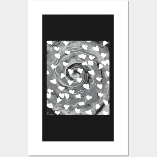 Valentine’s Day Greyscale Liquid Swirls Retro Pattern Posters and Art